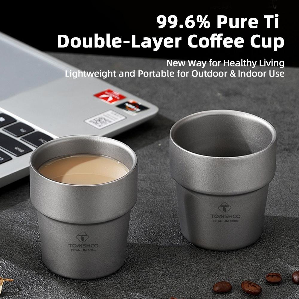 Camping Cup 150ml Ti Cup 99.6percent  Pure Ti Double-Layer Coffee & Wine Cup Outdoor Camping Picnic Little