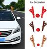 Christmas Car Decoration Reindeer Antlers Set Ornaments Red Nose Bells Gift Xmas