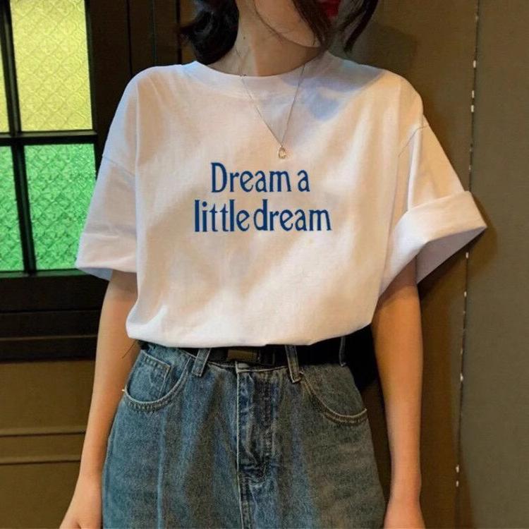 

Pure cotton white short-sleeved T-shirt women s summer wear new simple letter printing fashionable loose large size crew neck top trendy 3xl (recommended 85-95kg ) білий