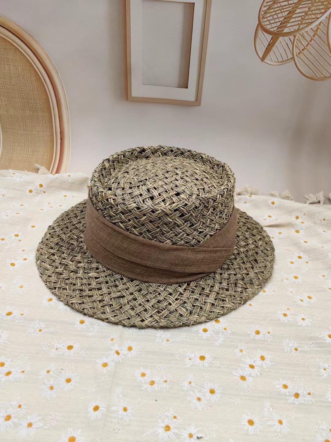 

Dale Le Salt Straw Hat Women S Spring/Summer Flat Rim 5Cm Brim Hand-Woven Visor M（56-58cm） темно-коричневого кольору