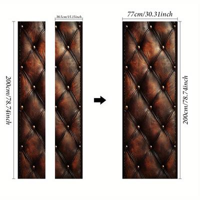 1 Pair (2 Pieces) of Self-adhesive Diamond Patterned Brown Leather Door Mural Stickers - Texture Imitates Artificial Leather Tex