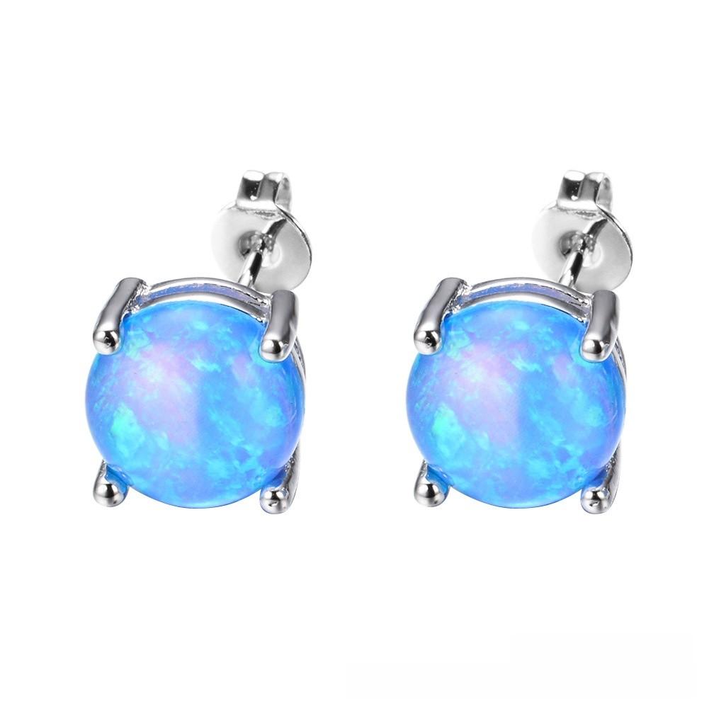 Opal Jewelry Geometric Sterling Silver Stud Earrings For Fashion Women синий