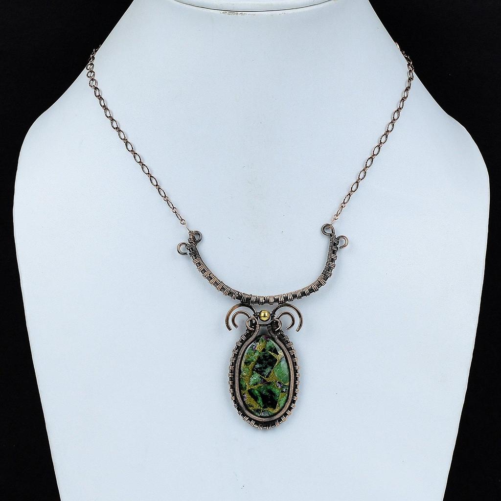 Copper Ruby Zoisite Necklace Copper Wire Wrapped Necklace Gemstone Jewelry Handmade Adjustable Necklace Antique Copper Jewelry Wedding Gift