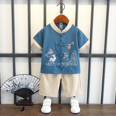 Dětské oblečení Chlapecký hanbok Čínský styl Dětský oblek Tang Dětský oblek Dětský Dětský Letní Krátký rukáv Retro Dvoudílný set
