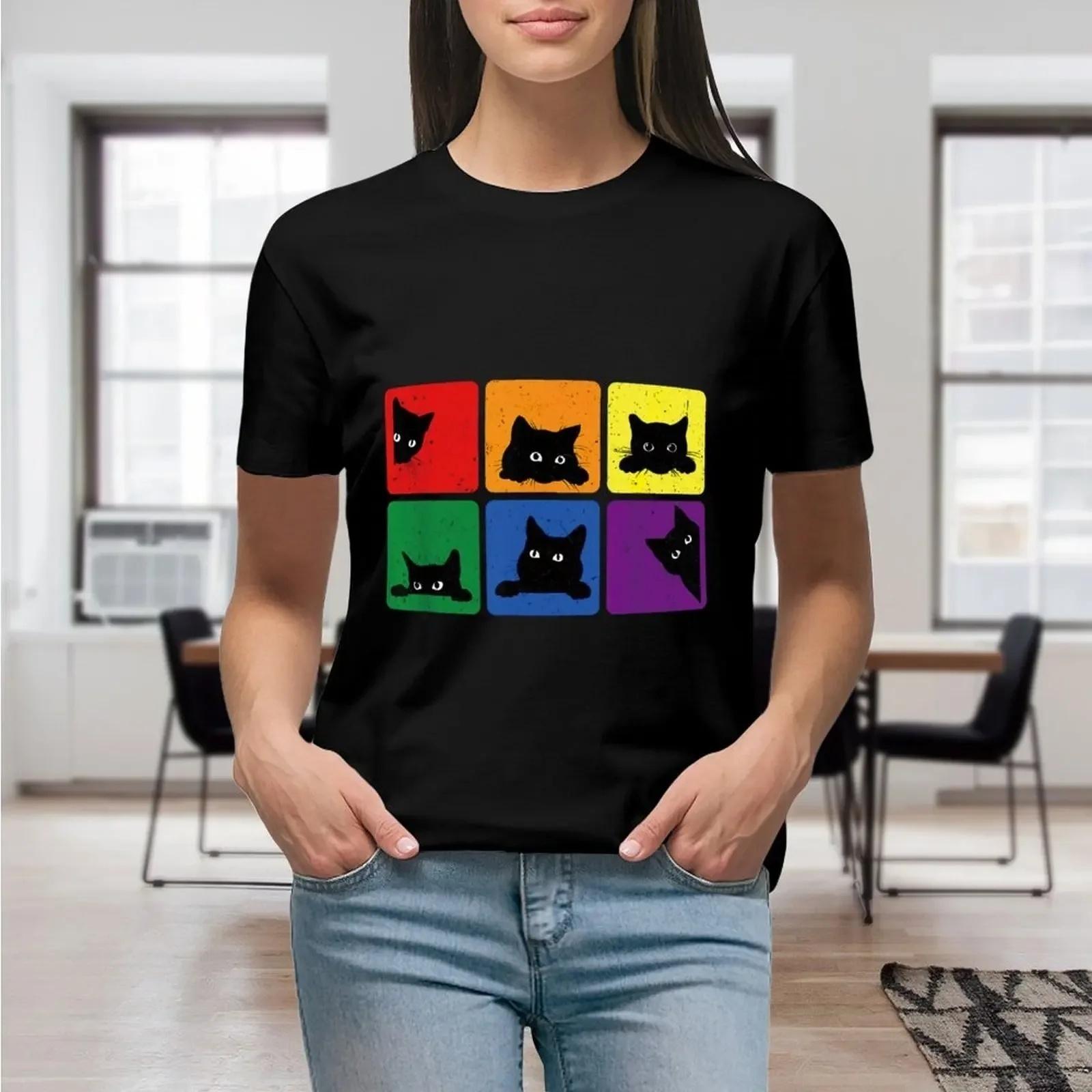 

Funny Cats Pride Cat Lover Lgbt Cat Lover Women Print T Shirt Graphic Shirts Casual Short Sleeved Female Tee T-Shirt Size S XXXXXL чорний