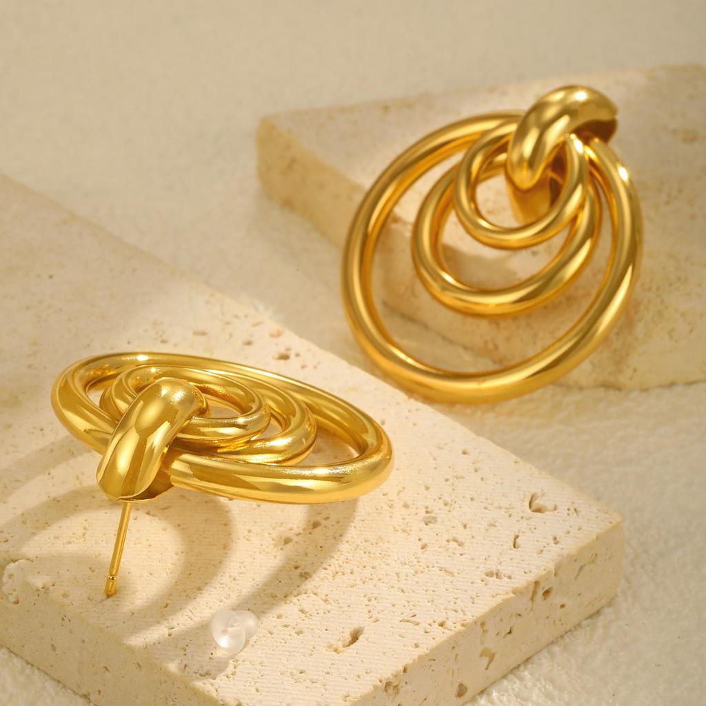 18k Gold Plated Multiple-layer Circular Earrings For Women, Exaggerated Drop Earrings, Geometric Jewelry Gift
