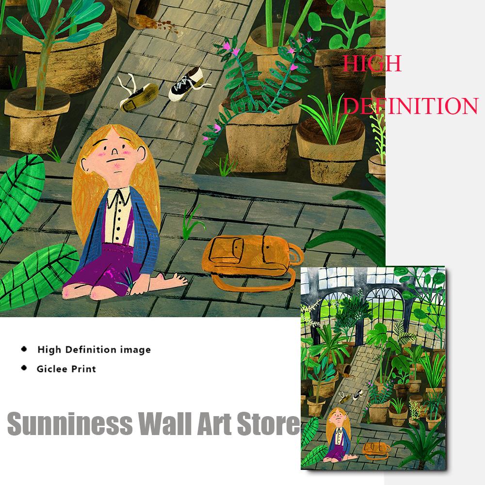 Farbe Cartoon Mädchen Pflanzen Dekorative Malerei Druck Nette Blume Schmetterling Wand Leinwand Poster Schlafzimmer Hängen Bilder Wohnkultur