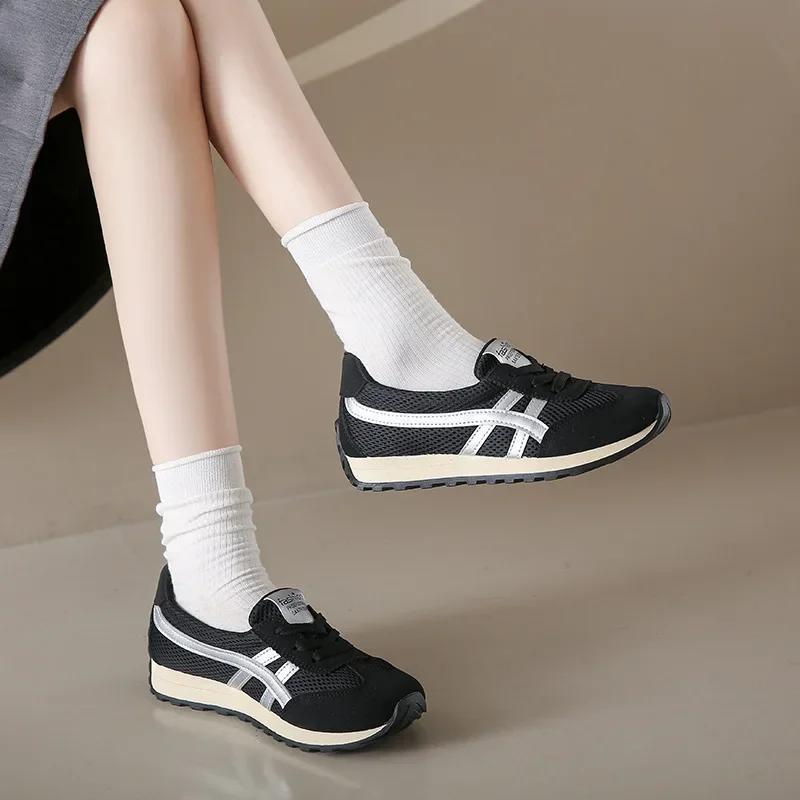 Fashion Women's Shoes 2025 Spring and Summer Breathable Casual Shoes Korean Female Non-slip Lace-up Mesh Walking Shoes Zapatillas Mujer