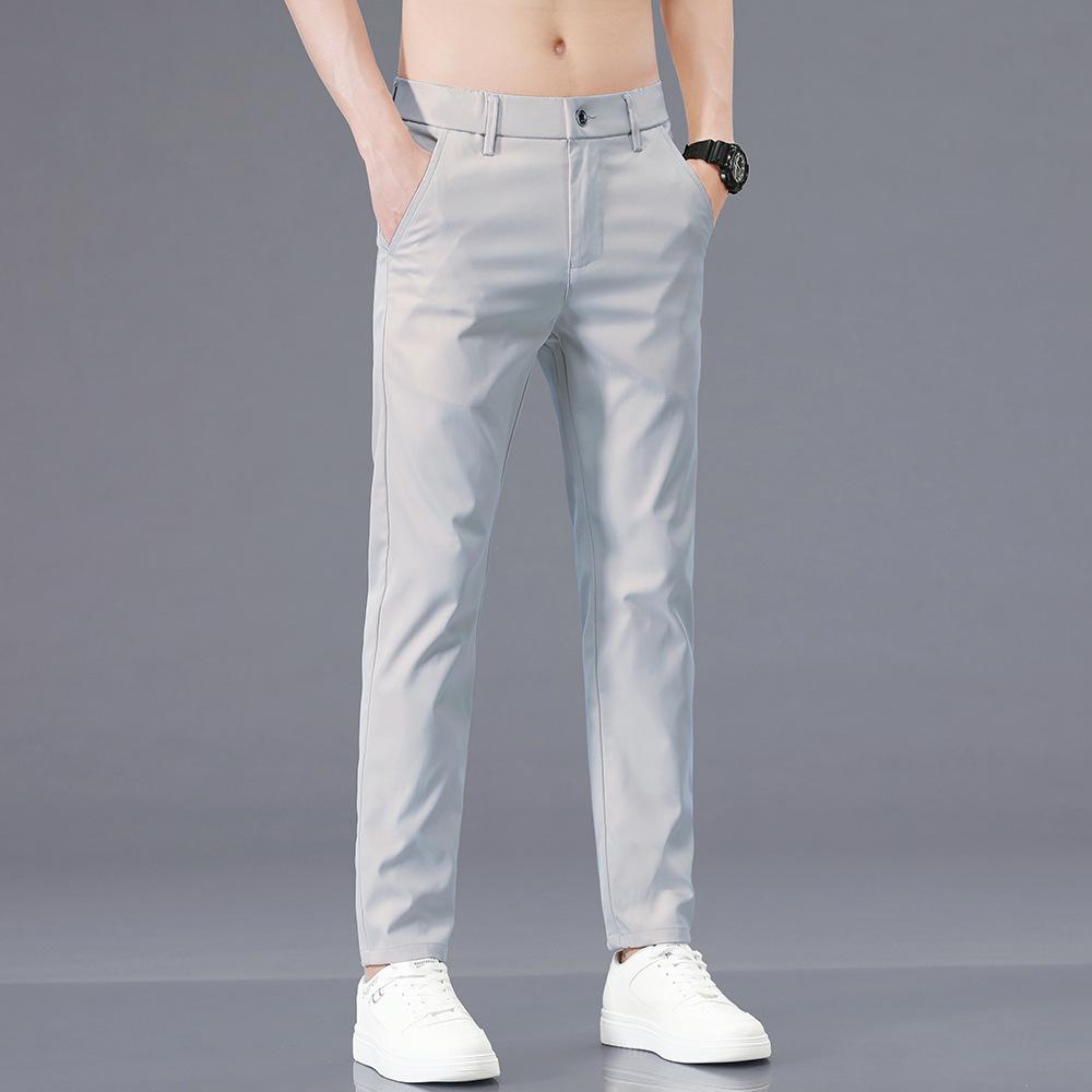 Ice-Silk Men's Casual Trousers Men's Long Trousers Loose Straight-Leg Korean-Style Slim-Fit Trendy Men's Summer Lightweight Suit Trousers