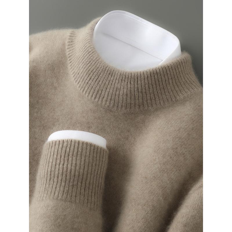 Men's 100% Wool Half-High Neck Sweater - Versatile Natural Fiber Knitwear for Autumn/Winter