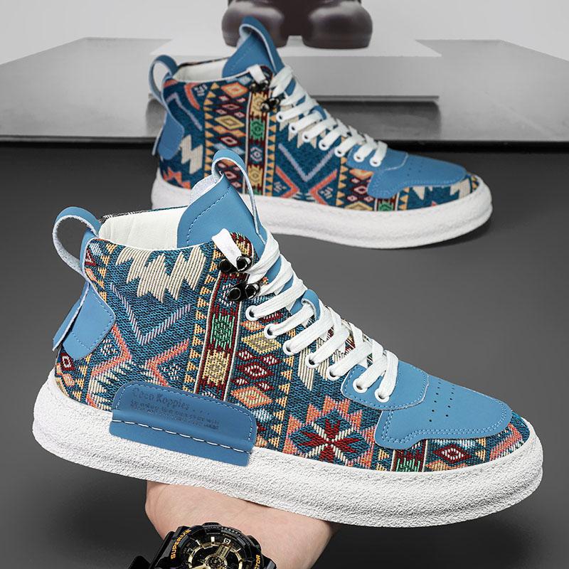 

Корейская версия студенческих тканевых туфель, мужская обувь, молодежные повседневные высокие кроссовки, летние дышащие парусиновые туфли 2025 года 39 синий