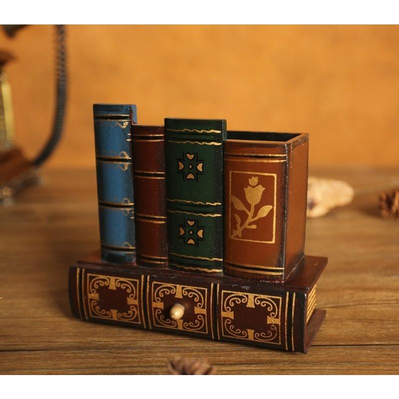 

1 шт. Европейский винтажный держатель для ручек в виде книги, креативный настольный органайзер для офиса/косметики, декоративный из массива дерева