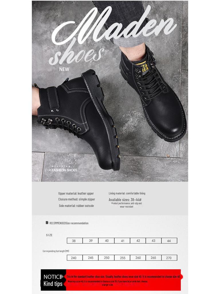 Męskie skórzane buty typu high-top w stylu brytyjskim, ciepła bawełniana podszewka, antypoślizgowe zimowe buty śniegowe