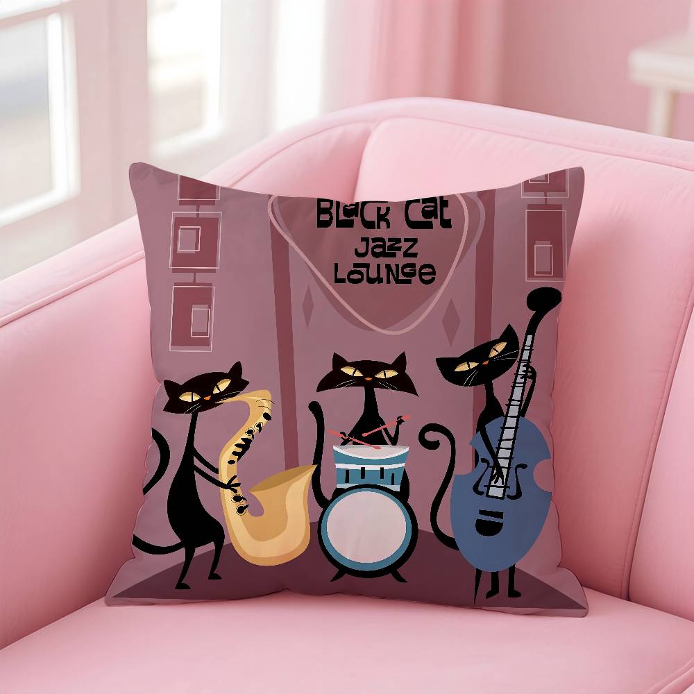 Cartoon Little Black Cat Cute Pillow Case Pattern Printed Pillowcase For Living Room Sofa Cushion Cover & Bedroom Decor