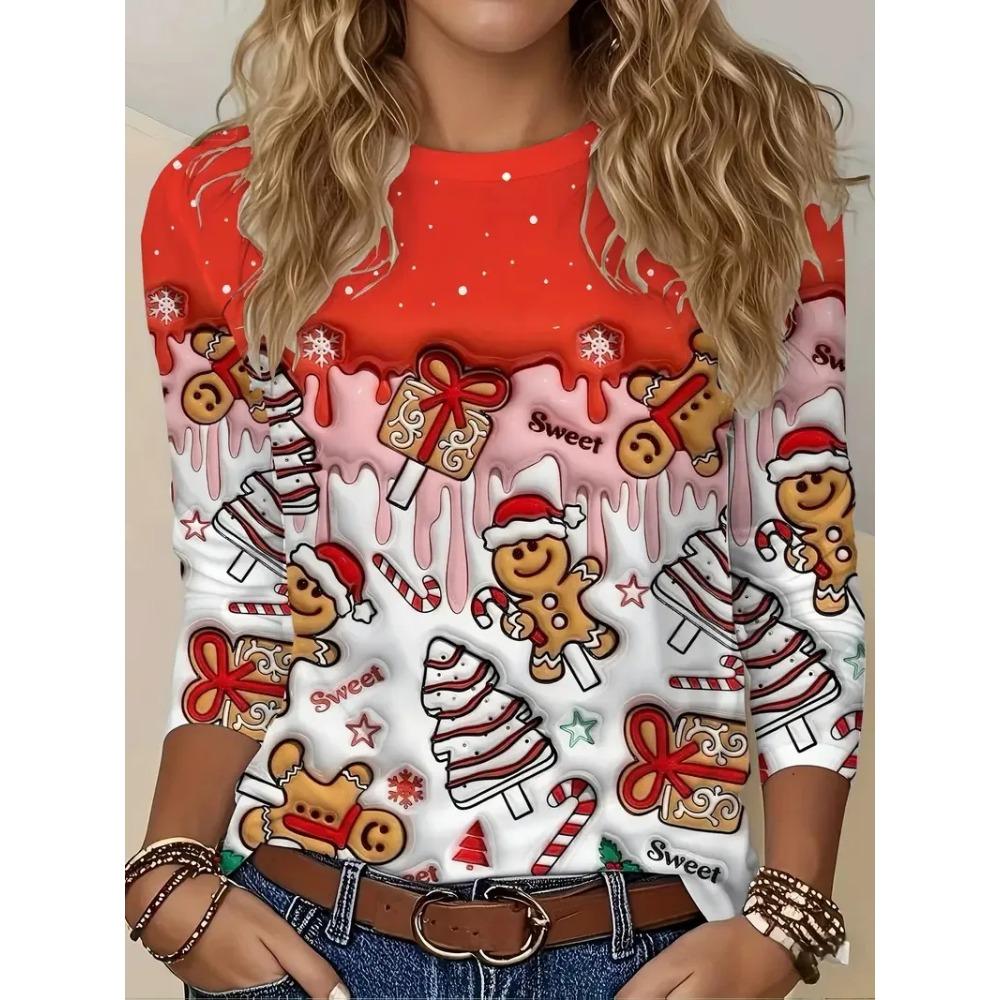 

Женские футболки с графикой рождественского оленя, 3D-печать, повседневные, с коротким рукавом - Полиэстеровая ткань средней эластичности, одежда свободного кроя для весны и осени 5XL