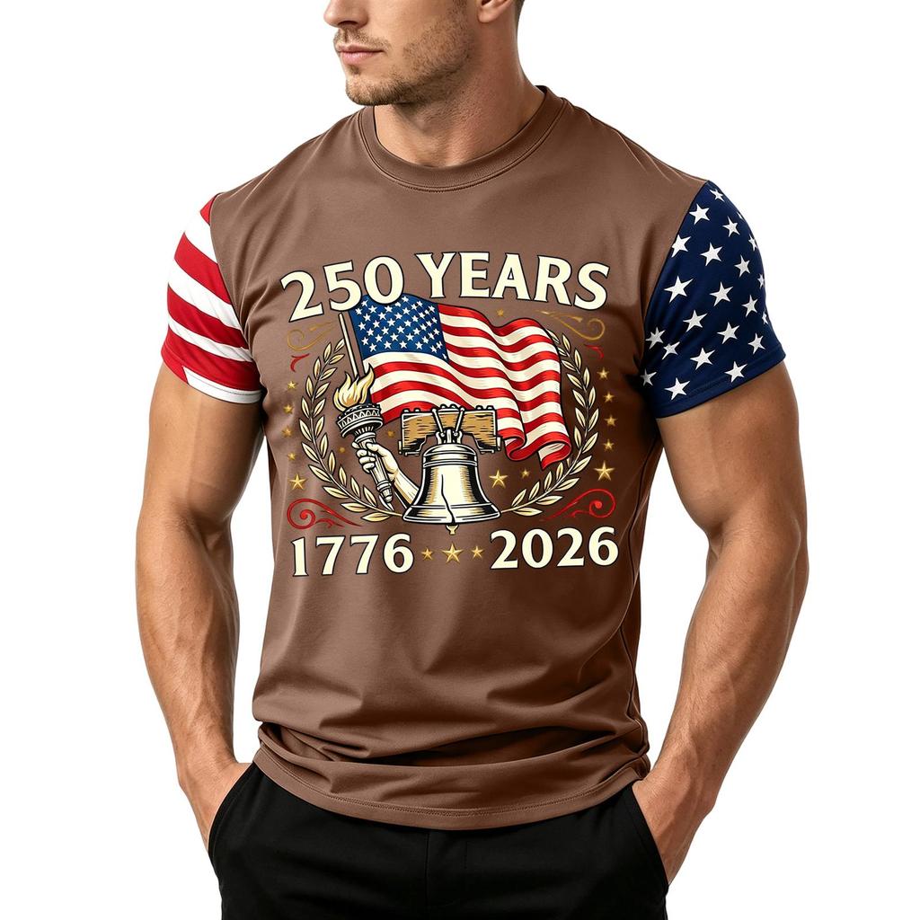 Herren Lockere Passform Kurzarm Freizeit T-Shirt Unabhängigkeitstag Flaggenaufdruck Sommer Tägliches Tragen Leichtes Bequemes Oberteil