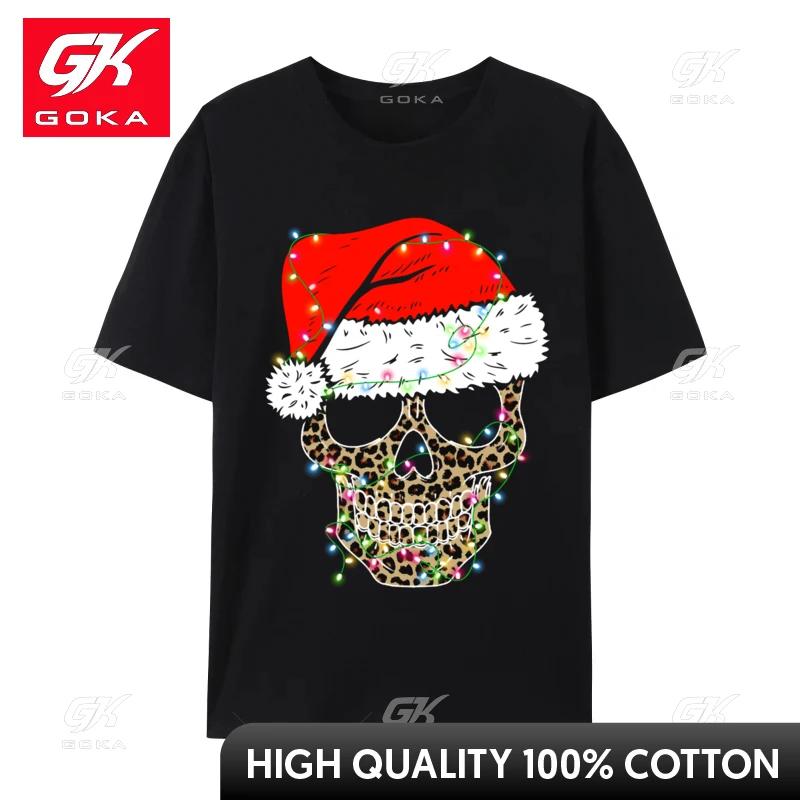 Skull Leopard Christmas Light Cool Tee For Skull Lover Tshirt Cotton Wholesale Camisas Hombre Unisex Tops T Shirt