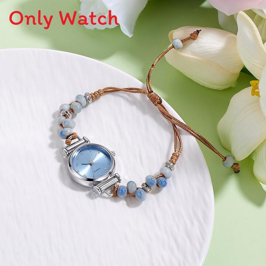 Kleine duftende gewebte Uhr für Damen Armband Digitalanzeige Lässig Elegant Teerosen Perlenuhr