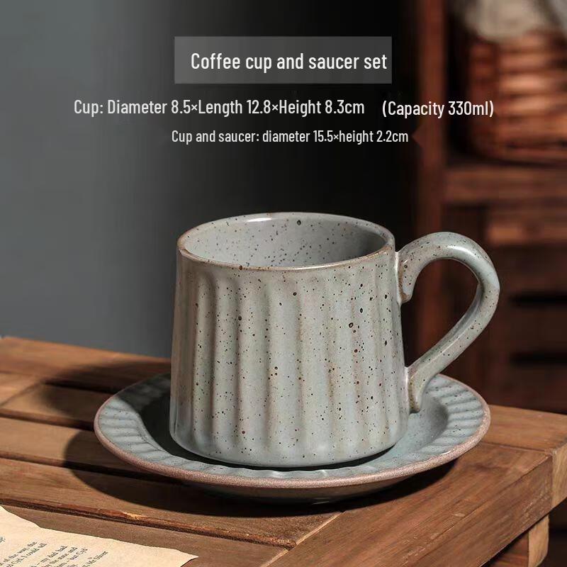 

HANDUNYOU 330ml Retro Striped Glass Coffee Cup with Saucer