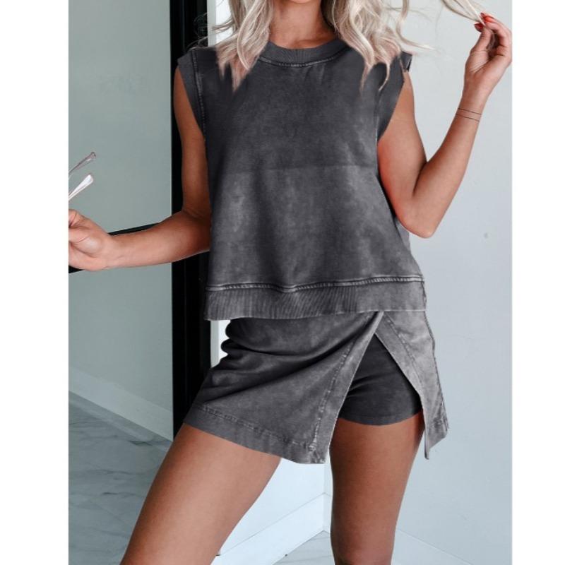 

Хлопковые повседневные наряды Женская одежда Y2k Пуловер Топ+Юбка с высокой талией в стиле пэчворк Шорты Костюм 2 предмета Летний женский комплект из двух предметов XL