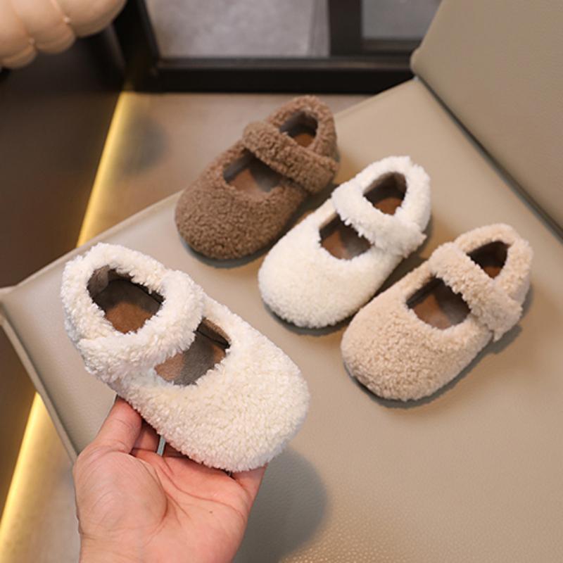 Winter New Children Flat Shoes Fur Cover Toe Light Warm Kids Casual Shoe 2024 Plush Warm Non-slip Leisure Comfy Boys Girls Shoe
