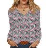 Women's Fashionable Casual V-neck Blouse Button Christmas Printed Long-sleeved Pullover T-shirt Top