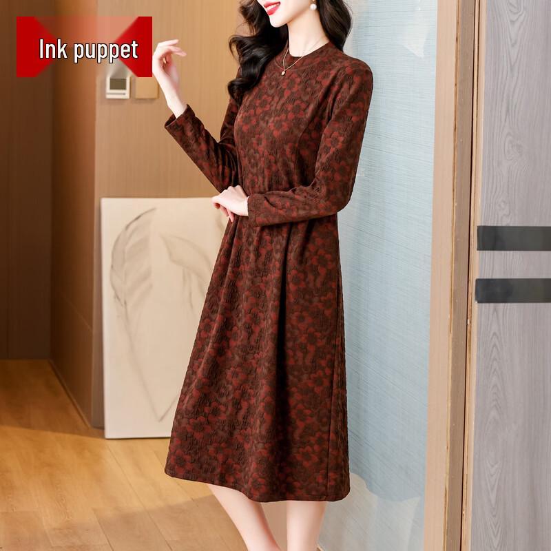 Mooou Floral Print Long Sleeve Midi Dress 3XL