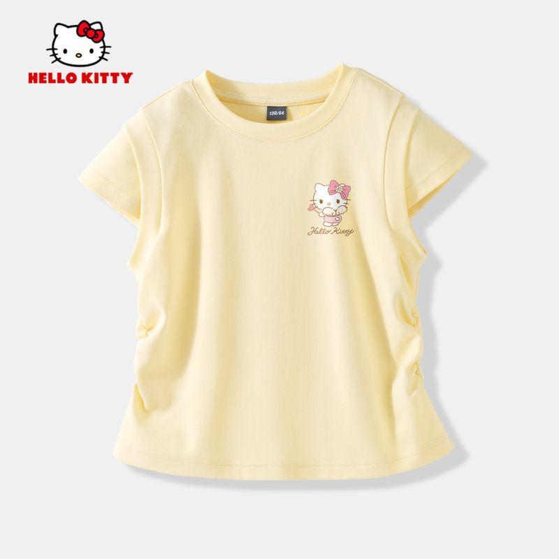 Hello Kitty Children Top Summer Thin Girls Short Sleeve T-shirt Waist Hugging Half Sleeve Summer Clothing Women Older Children Clothes