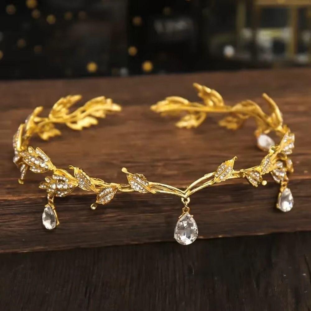 Leaves Shape Eyebrows Drop Headband Rhinestone Bride Tiara Retro Forehead Chain Pendant