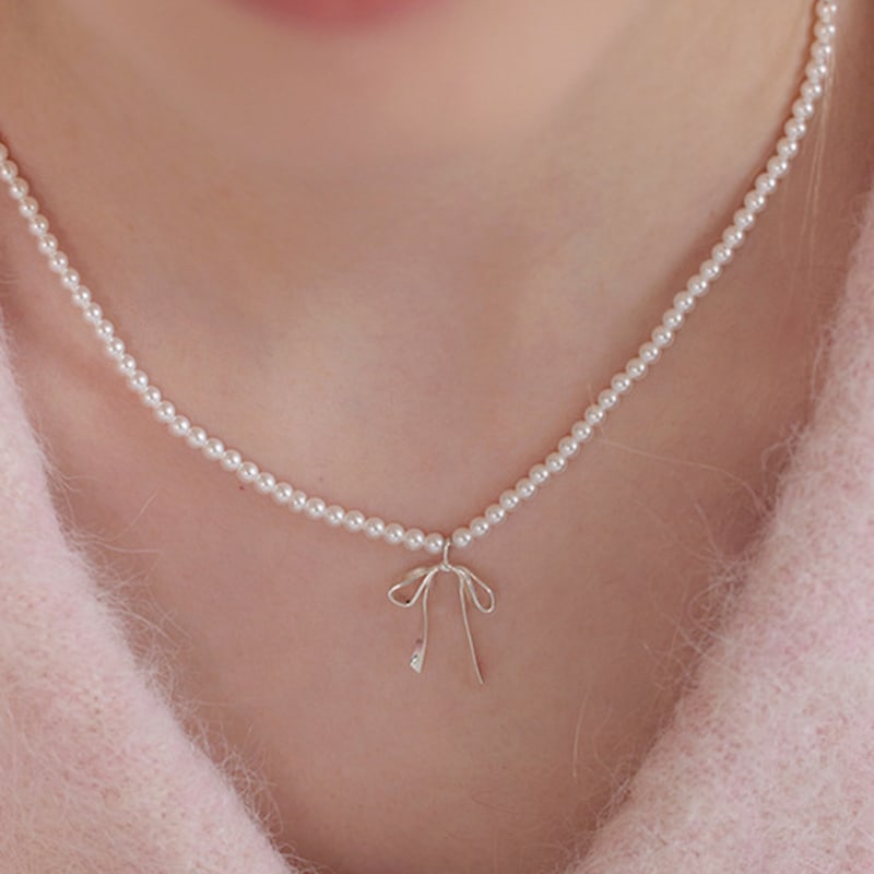 

Lewe Tie ribbon pearl necklace (Silver/Gold) Silver