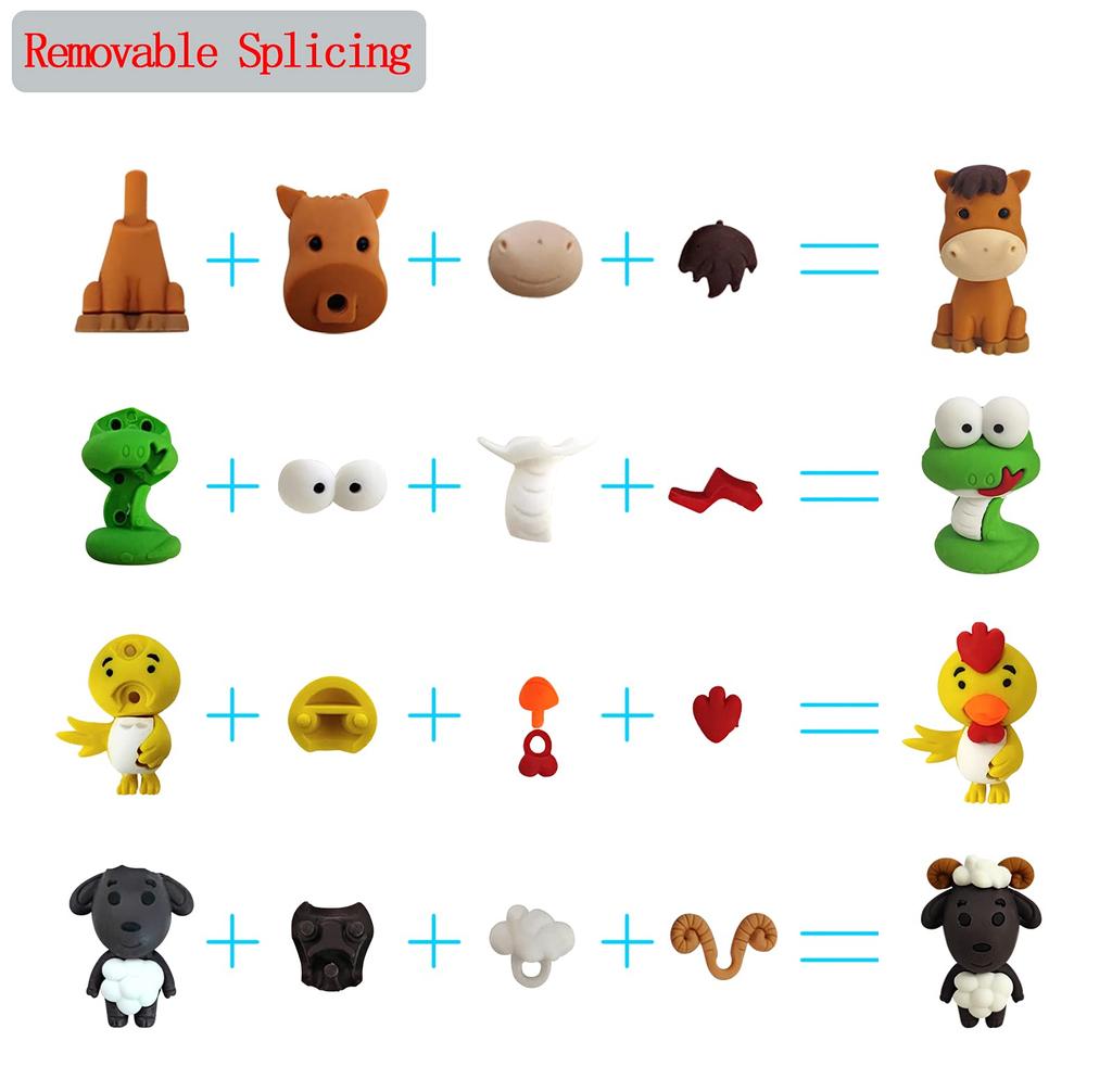 Ranvi Bulk Pack of Animal Erasers for Pencil Puzzle Mini Novelty Erasers for Classroom Party Game and School Supplies 24-Piece Kids, Erasers, Erasers,