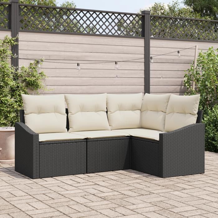 VidaXL Ensemble de salle à manger de jardin 4 pièces avec coussins en poly rattan noir 3355366