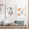 Acuarelă Astronaut Navă Spațială Rachetă Planeta Spațială Artă de Perete pentru Cameră Copii Pictură pe Pânză Imprimare Postere Imagini Pentru Decor Cameră Copii