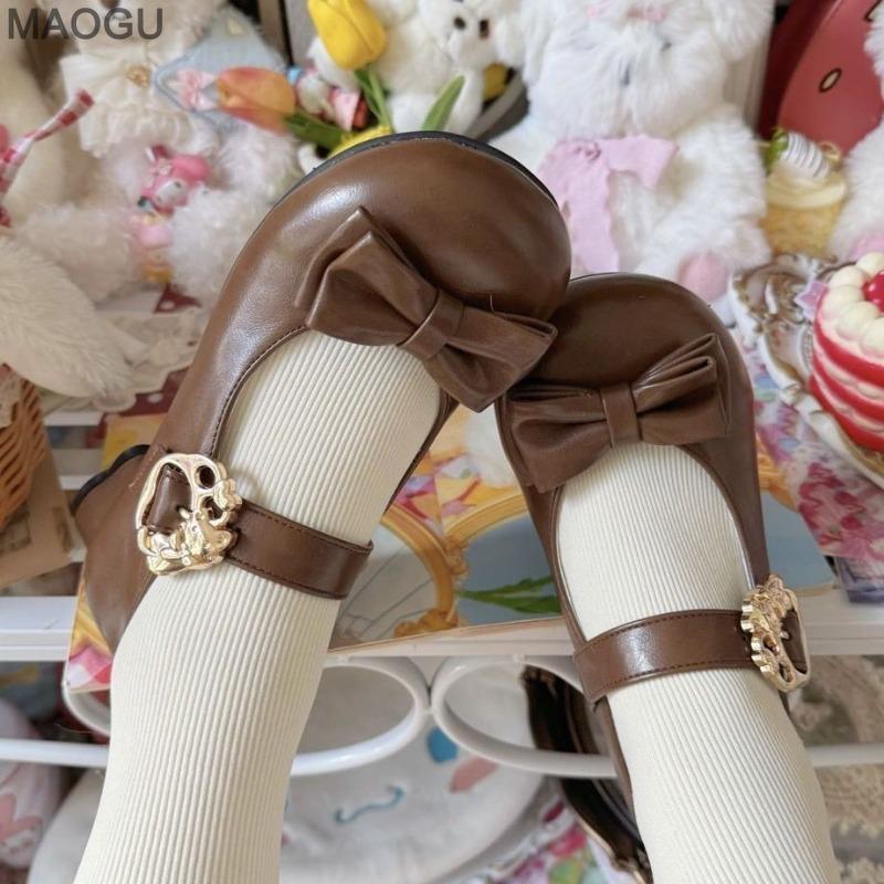 Lolita Shoes for Women Round Toe Bow Mary Janes Cute Sweet Ladies Spring Summer Low Heel Pumps Zapatos De Mujer Size 35-40