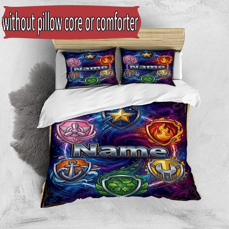 3pcs Duvet Cover Set (1*Duvet Cover + 2*Pillowcase, Without Core), Custom Name PAW Patrol Pattern Bedding Set, Home Bedroom Decor Gift
