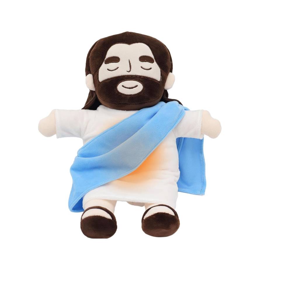 

38 см Дихаючий Ісус Плюшева іграшка Дитяча заспокійлива лялька Ісус з чотирма передачами Регулювання Діти Музика Спальний компаньйон Різдвяні іграшки Подарунки синій