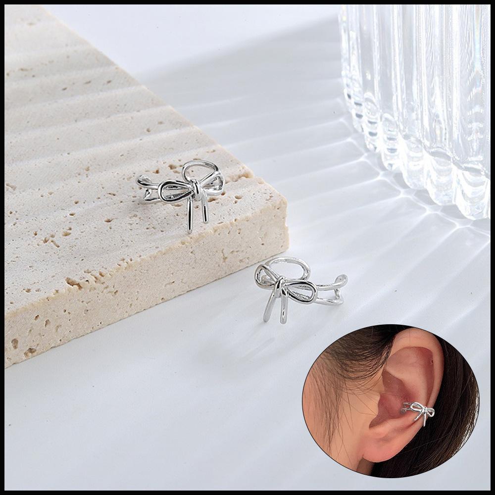 Hollow Out Bow Ear Clip Non Piercing Earrings Women Korean Copper Color No Hole Ear Cuff Butterfly Knot Zircon 2025 Trendy Gift