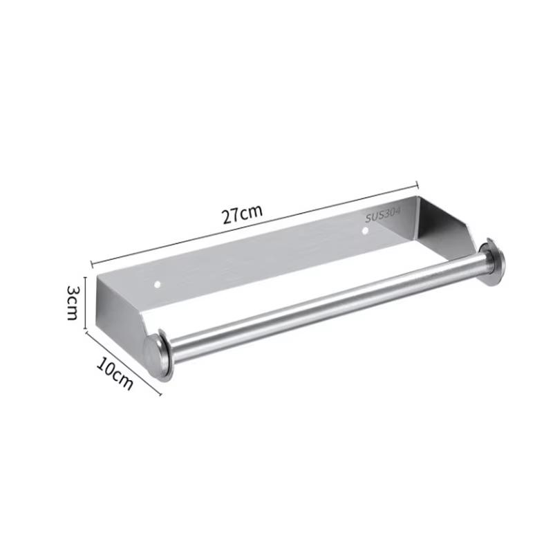 Stainless Steel No Punch Wall Mount Cling Film Shelf Roll Paper Storage Rack Kitchen Paper Towel Holder