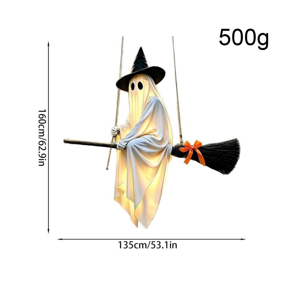 Lighted Swinging Ghost Halloween Light Up Prop with Remote Control Swinging Ghost Decor for Garden Patio Porch Haunted House