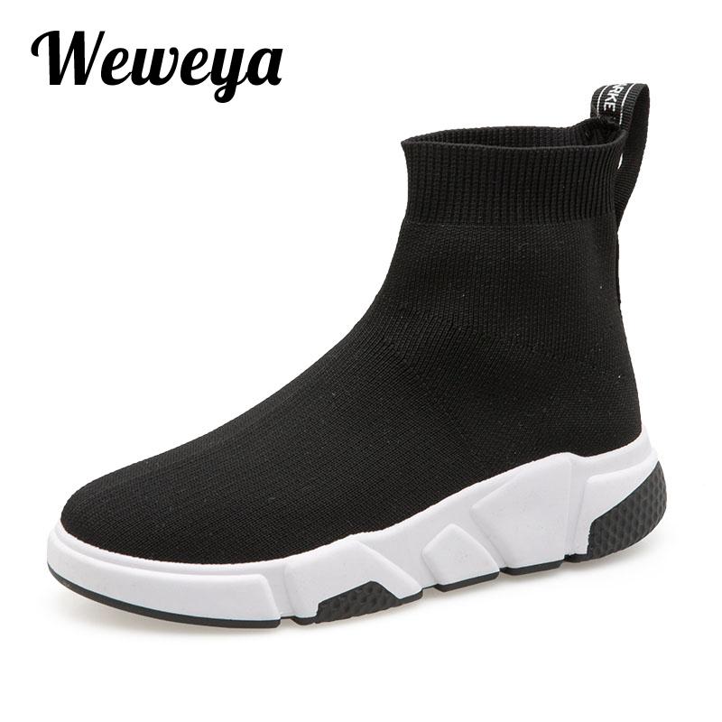 Stripete høy topp sokkesko dame plattform myke elastiske slip-on sokkesneakers dame tykk bunn dempesko kvinne 40