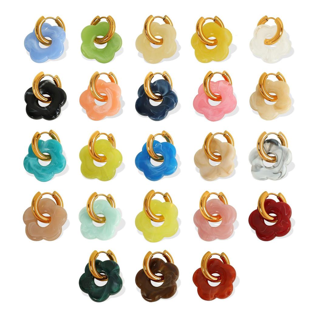 Dopamine Flower Ear Buckle Earrings Titanium Steel Stylish Simple Camellia Earrings Pastoral Jewelry