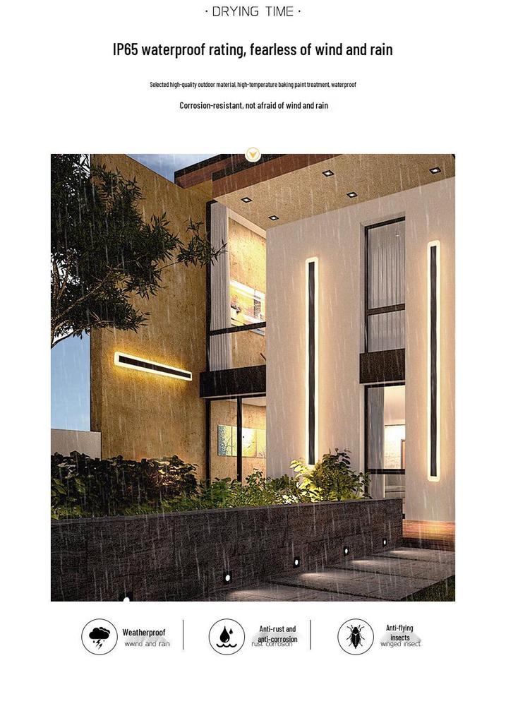 Modern Minimalist Outdoor Waterproof Linear LED Wall Lamp for Villa, Courtyard, Hotel, or Corridor