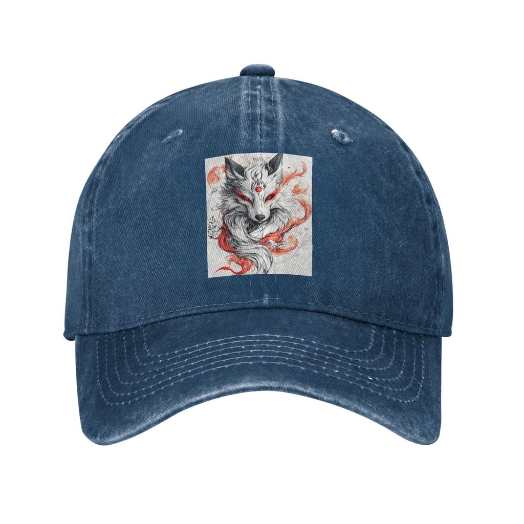 Japanese Okami Wolf Denim Fabric Cap Casual Baseball Caps Adjustable Hat Summer Unisex Baseball Hats