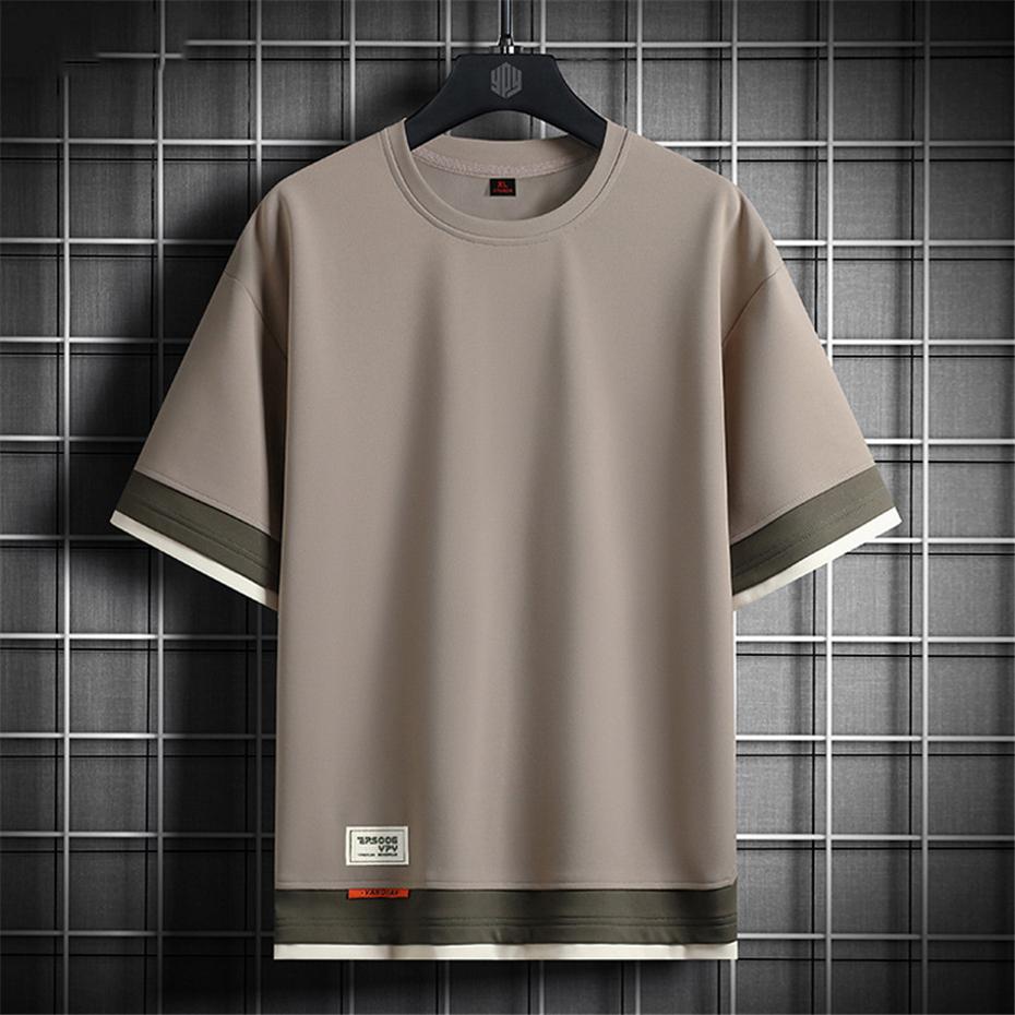 

Fake Two Pieces T-shirt Men 8XL Plus Size Tops Tees Fashion Casual Summer Short Sleeve Tshirt Big Size 8XL 8XL сірий