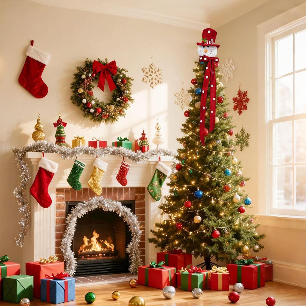 Snowman Head Christmas Tree Topper with Hat Scarf Holiday Decor for Nursery Door Indoor Winter Party Home Christmas Decoration