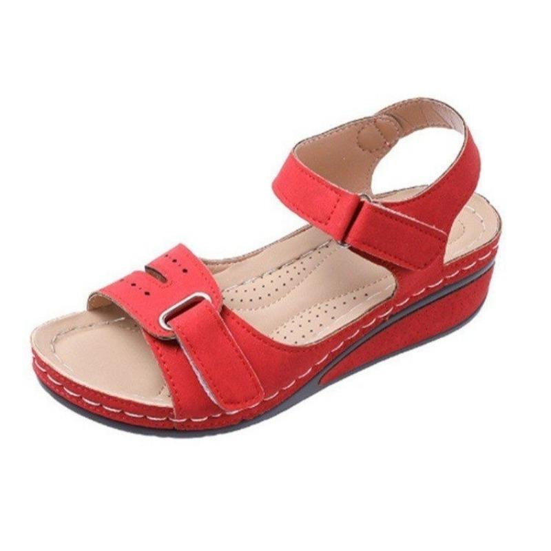 Frühling und Sommer neue y flacher Boden dicke Sohle Keilabsatz Sandalen Damen Übergröße hohle Klettverschluss-Sandalen
