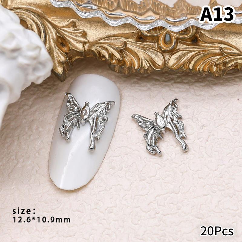 20Pcs Silver Alloy Butterfly Nail Art Bow Charms Accessories Parts For Manicure Doecr Retro Nails Decoration Design Supplies