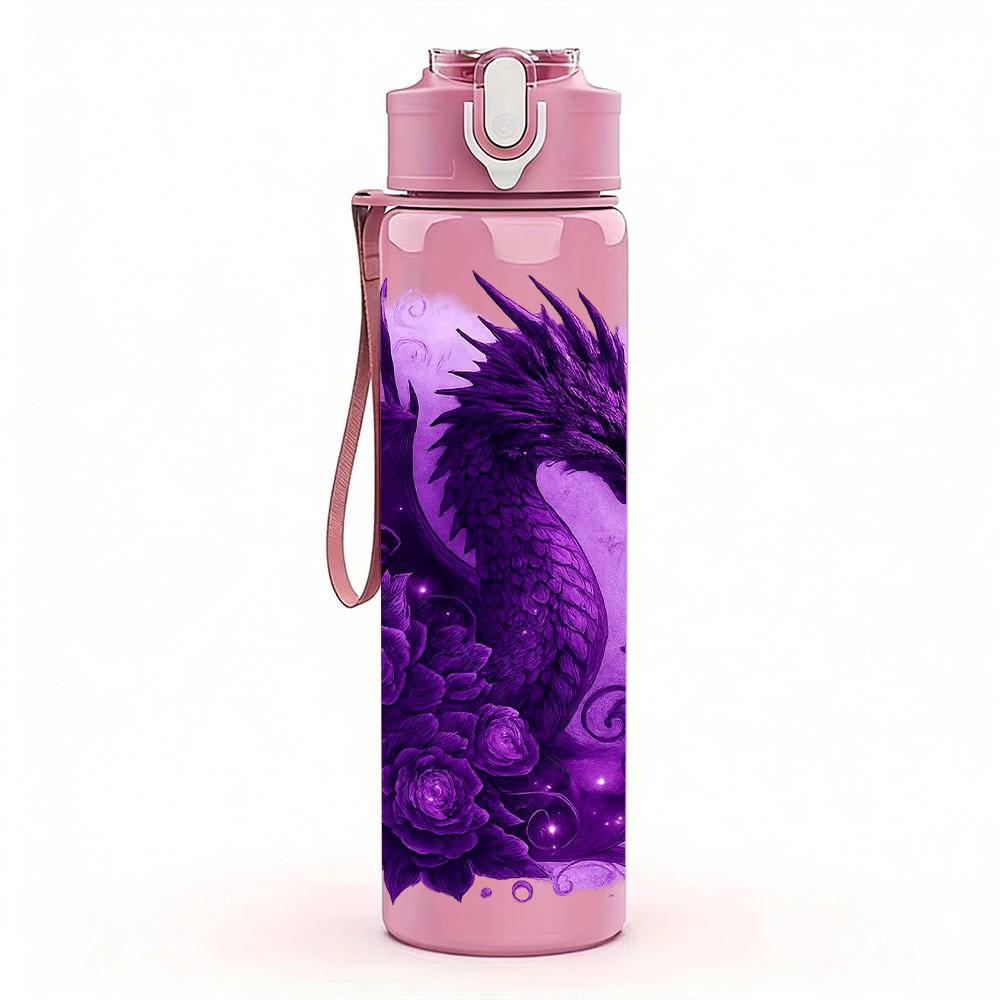 1PC Dark Purple Smoke Dragon Art Print 750ml Color Plastic Sports Water Bottle Leakproof Flip Straw Lid Suitable for Sports Office Home Use