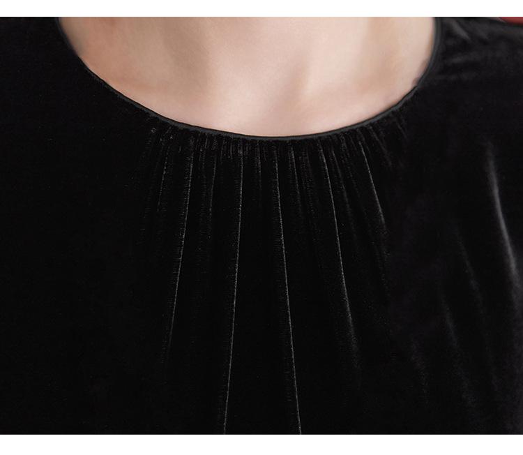 Elegantní retro midi šaty ze sametu - Dámské se zavazováním v pase, dlouhým rukávem, z morušového hedvábí na podzim/zimu