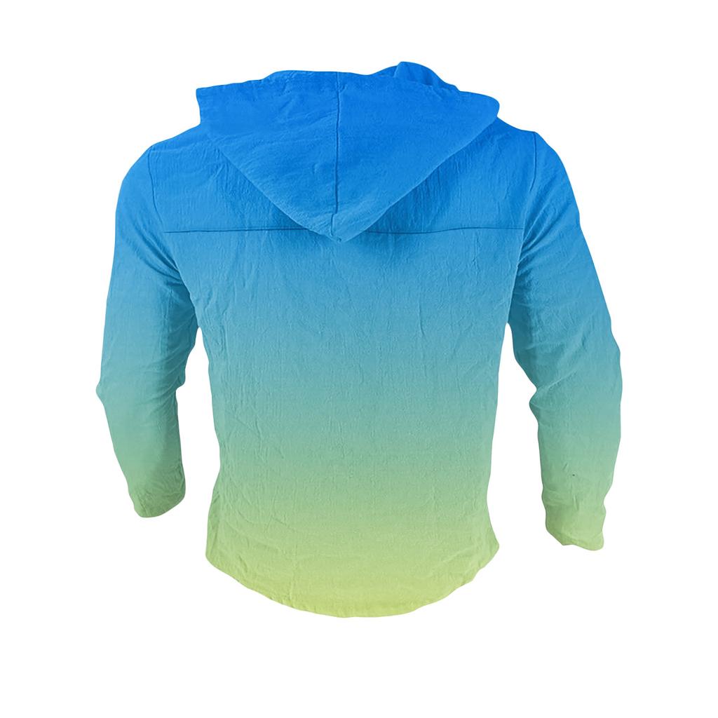 Men's Hooded T-shirt Gradient Color Cotton And Linen Men's Casual Long-sleeved Top